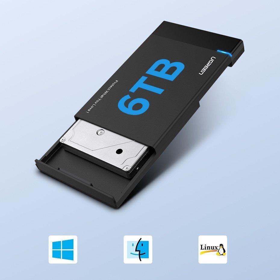 Ugreen US221 välise kõvaketta ümbris HDD/SSD, SATA 3.0, USB, 50 cm, must цена и информация | Välised kõvakettad (SSD, HDD) | kaup24.ee