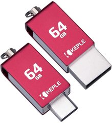 Mälupulk Keple 64 GB kahekordse USB- ja C-tüüpi USB-ühendusega, punane hind ja info | Mälupulgad | kaup24.ee