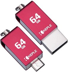 Mälupulk Keple 64 GB kahekordse USB- ja microUSB-ühendusega, punane цена и информация | USB накопители | kaup24.ee