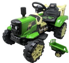 Elektriline traktor haagisega, roheline цена и информация | Электромобили для детей | kaup24.ee