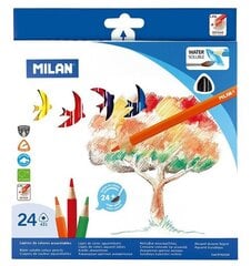 Vees lahustuvad Värvilised pliiatsid MILAN 324, 24 värvi, pintsliga hind ja info | Kunstitarbed, voolimise tarvikud | kaup24.ee