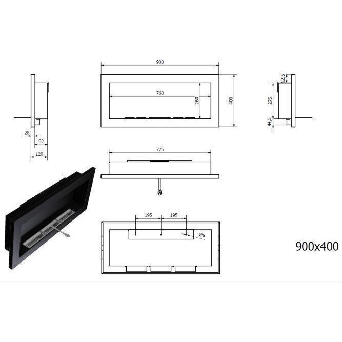 Biokamin seinale-sisseehitatav Bioheat 900x400 Black цена и информация | Kaminad | kaup24.ee