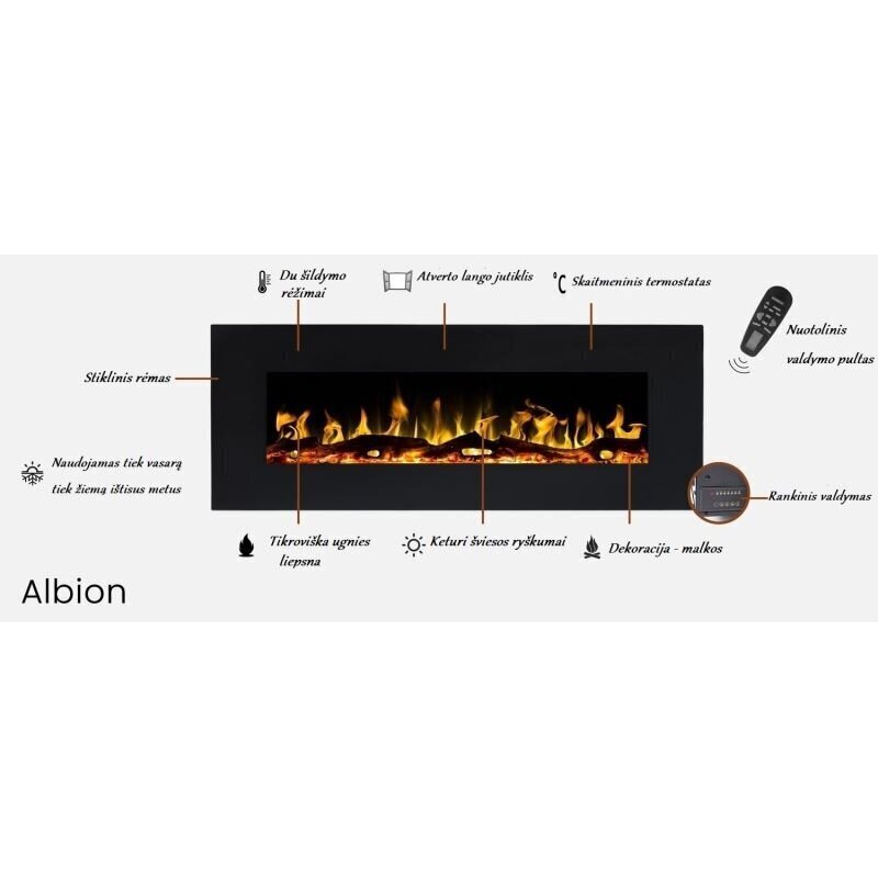 Elektrikamin seinale Aflamo ALBION 42 цена и информация | Kaminad | kaup24.ee