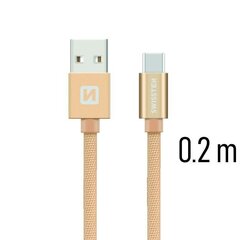 Swissten Textile Universal Quick Charge 3.1 USB-C Data and Charging Cable 20 cm Gold hind ja info | Mobiiltelefonide kaablid | kaup24.ee