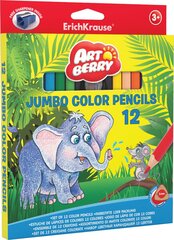 Цветные карандаши трехгранные ArtBerry Jumbo 12 цветов с точилкой цена и информация | Принадлежности для рисования, лепки | kaup24.ee