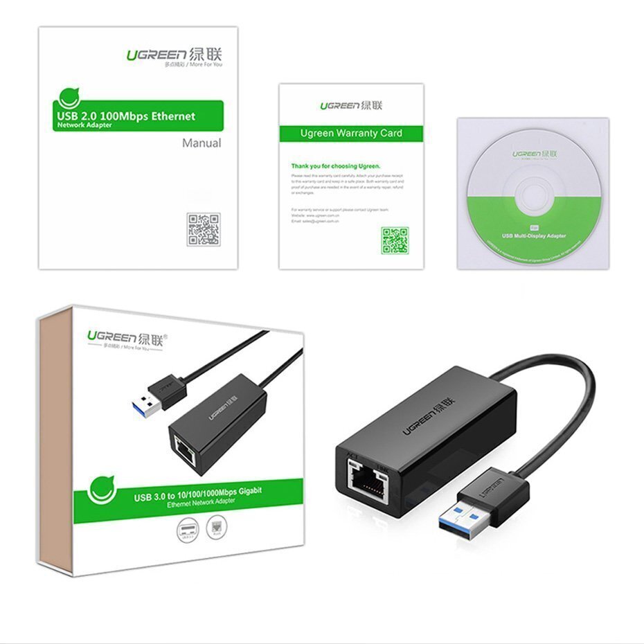 UGREEN USB 3.0 võrguadapter, RJ45, valge, CR111 цена и информация | Mobiiltelefonide kaablid | kaup24.ee