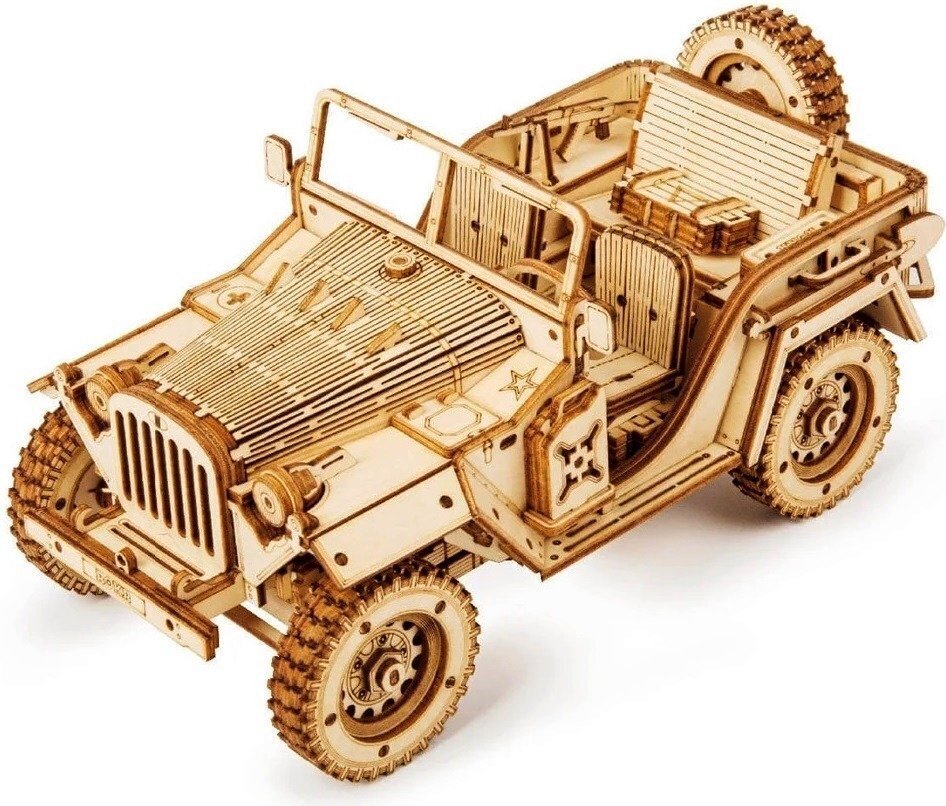 Puidust 3D puzzle, Robotime Army Jeep hind ja info | Klotsid ja konstruktorid | kaup24.ee