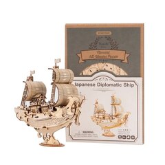 Puidust 3D -puzzle Robotime Jaapani diplomaatiline laev, alates 8.eluaastast hind ja info | Klotsid ja konstruktorid | kaup24.ee