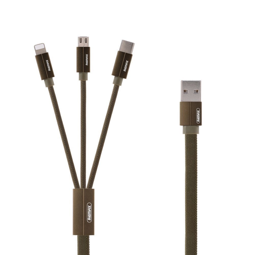 Remax Kerolla RC-094. lame USB-mikro-USB / välk / USB-C kaabel kangapunutisega 2.4A 1M. (Valge) hind ja info | Mobiiltelefonide kaablid | kaup24.ee