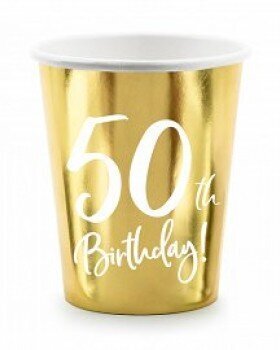 Ühekordsed kuldset värvi tassid „50. sünnipäev“ 220 ml, 6 tk hind ja info | Ühekordsed nõud | kaup24.ee