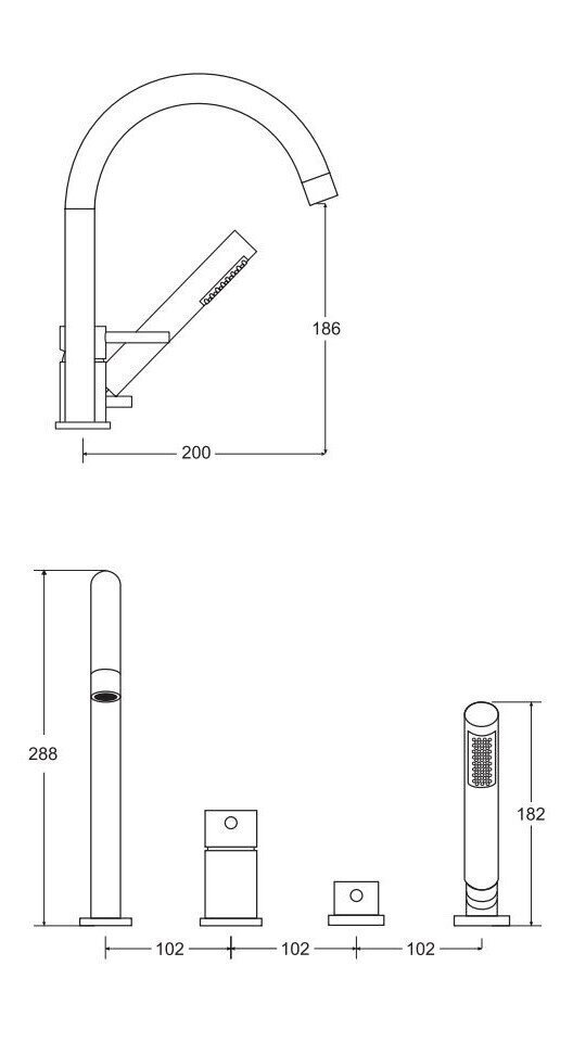 4-osaline vannisegisti Besco Illusion, Black mat hind ja info | Vannitoa segistid | kaup24.ee