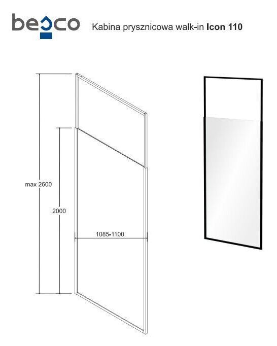 Walk-In dušikabiin Besco Icon, 100,110,120 x 200 cm цена и информация | Dušikabiinide uksed ja seinad | kaup24.ee