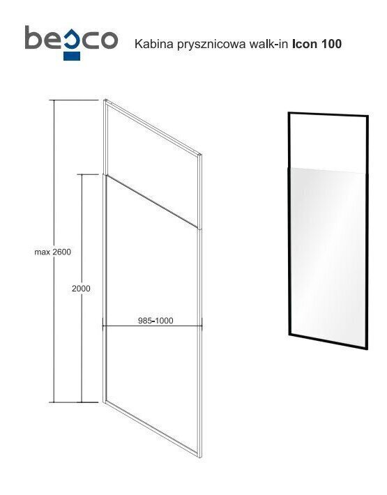 Walk-In dušikabiin Besco Icon, 100,110,120 x 200 cm цена и информация | Dušikabiinide uksed ja seinad | kaup24.ee