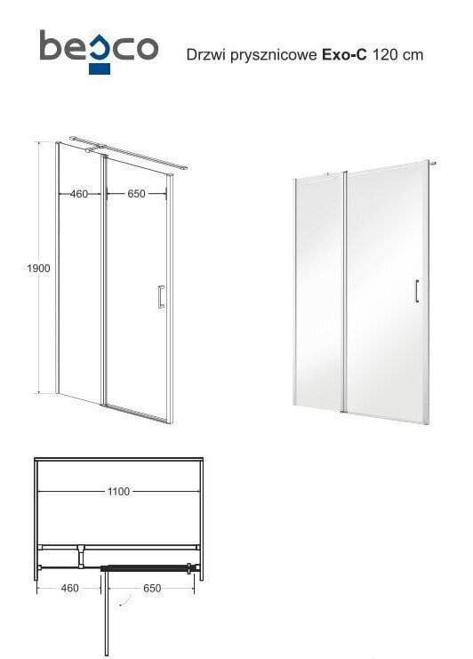 Dušiuks Besco Exo-C, 100,110,120 x 190 cm цена и информация | Dušikabiinide uksed ja seinad | kaup24.ee