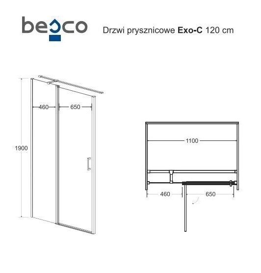 Dušiuks Besco Exo-C Black, 100,110,120 x 190 cm цена и информация | Dušikabiinide uksed ja seinad | kaup24.ee