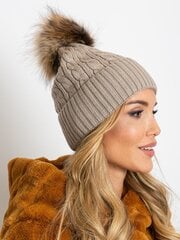 Müts punutise kudumisega ja karusnahast tutiga, beež Universaalne hind ja info | Naiste mütsid ja peapaelad | kaup24.ee