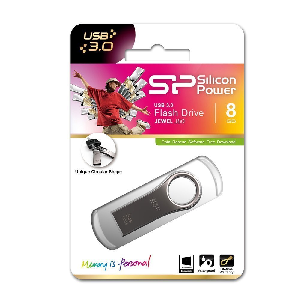 Silicon Power memory USB Jewel J80 8GB USB 3.0 COB Silver Metal цена и информация | Mälupulgad | kaup24.ee