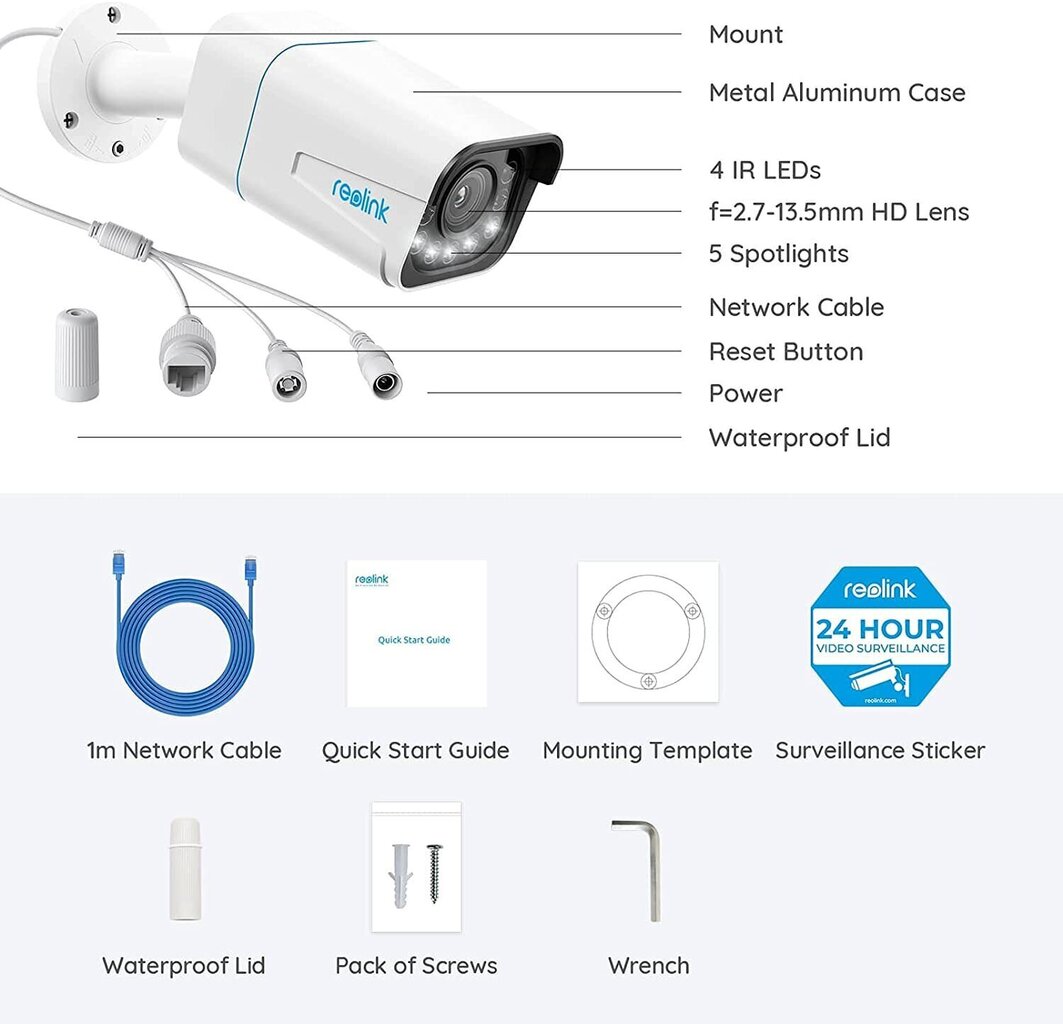 IP valvekaamera isiku ja sõiduki tuvastusega Reolink RLC-811A 8MP, 5XZoom hind ja info | Valvekaamerad | kaup24.ee