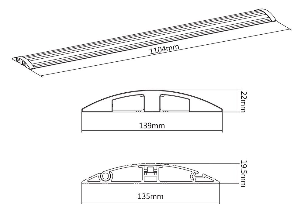 Põrandakaabli kate DELTACO OFFICE alumiinium, 1104 x 139 mm, hõbedane / DELO-0206 цена и информация | Kaablid ja juhtmed | kaup24.ee