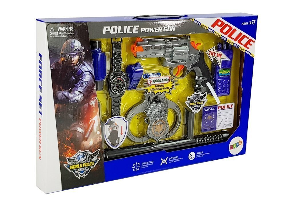 Politseiniku komplekt püstoli, käeraudade ja muude tarvikutega цена и информация | Poiste mänguasjad | kaup24.ee