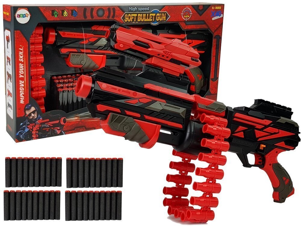 Suur mängupüss pehmete kuulidega Soft Bullet Gun punane-must цена и информация | Poiste mänguasjad | kaup24.ee