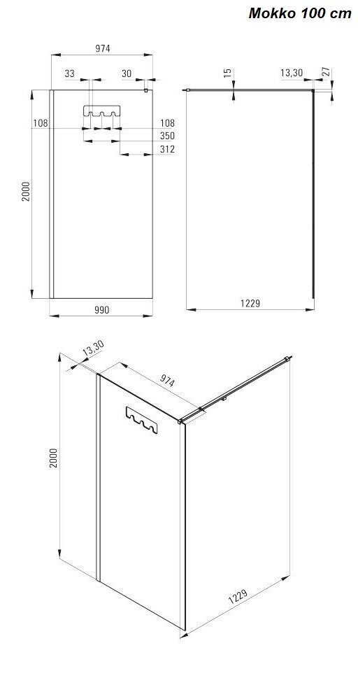 Walk-In dušikabiin Deante Mokko Nero, 90 100 x 200 cm hind ja info | Dušikabiinide uksed ja seinad | kaup24.ee