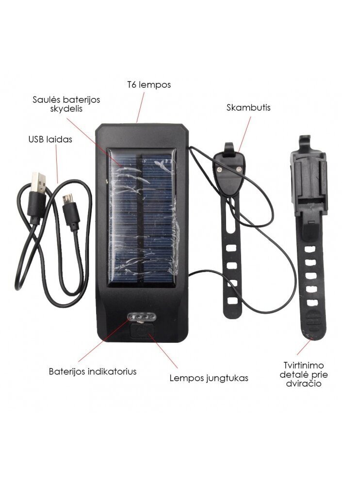 Päikeseenergial töötav jalgratta prožektor ja kell цена и информация | Jalgratta tuled ja helkurid | kaup24.ee