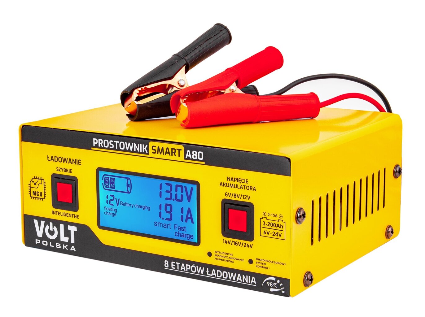 Universaalne mikroprotsessori akulaadija Volt Polska LCD 6/8/12/14/16/24V 15A SMART A80 hind ja info | Auto akulaadijad | kaup24.ee