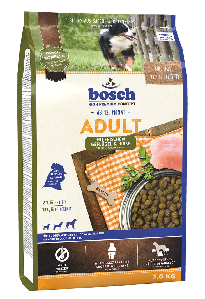 Kuivtoit koertele bosch Adult Poultry & Millet (High Premium) 3kg цена и информация | Kuivtoit koertele | kaup24.ee