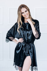 Naiste siidist hommikumantel pitsiga, must hind ja info | Naiste hommikumantlid | kaup24.ee