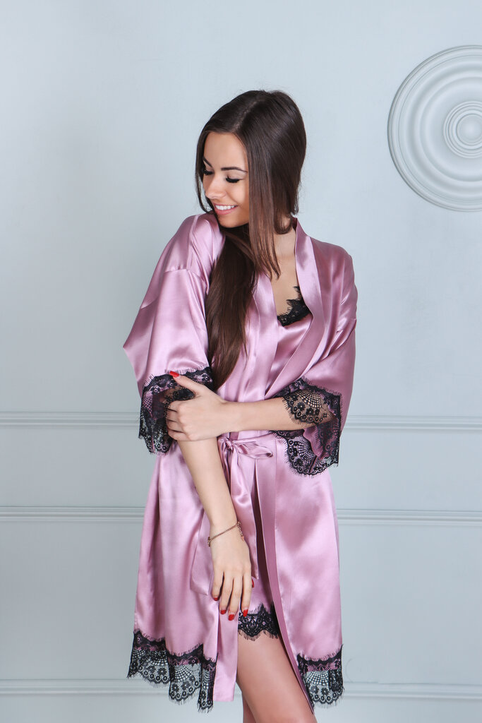 Naiste siidist hommikumantel pitsiga, roosa цена и информация | Naiste hommikumantlid | kaup24.ee