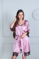 Халат женский шелковый с кружевом, розовый цена и информация | Женские халаты | kaup24.ee