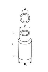 Padrun pikk 1/2", 22mm, Superlock CrV teras, DIN3124 hind ja info | Käsitööriistad | kaup24.ee