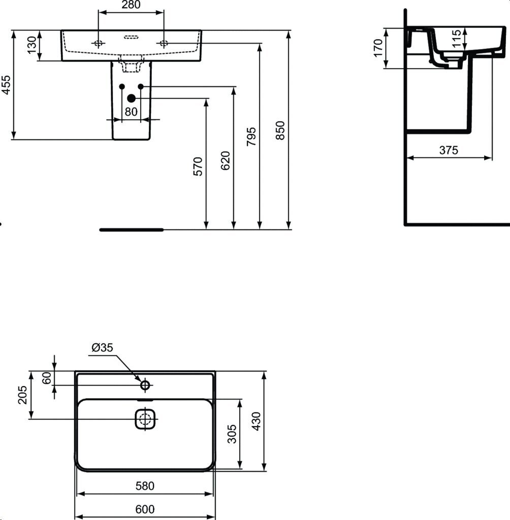 Keraamiline valamu, ristkülikukujuline Ideal Standard Strada II, 60x43 cm T300001, valge цена и информация | Kraanikausid, valamud | kaup24.ee