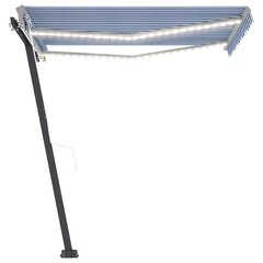 Markiis LED/tuuleanduriga, Sinine/valge, 350x250 cm Sinine hind ja info | Päikesevarjud, markiisid ja alused | kaup24.ee