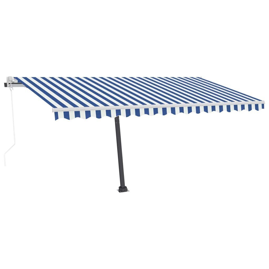 Markiis LED/tuuleanduriga, Sinine/valge, 450x300 cm Sinine hind ja info | Päikesevarjud, markiisid ja alused | kaup24.ee