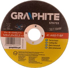 Диск отрезной по металлу 125x1,0x22,2мм, 41 A60-T-BF, INOx 10 шт. GRAPHITE 55H572 цена и информация | Шлифовальные машины | kaup24.ee