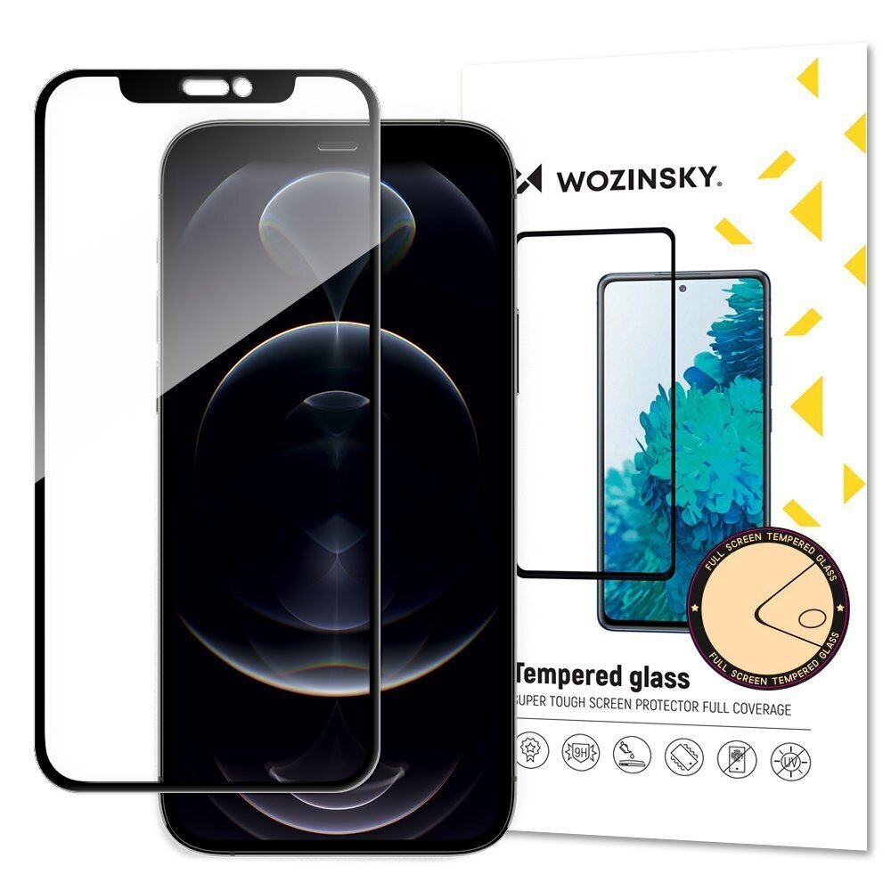 Ekraani kaitseklaas Wozinsky Tempered Glass Full Glue Super Tough Screen Protector, telefonile iPhone 13 Pro / iPhone 13, must raam hind ja info | Ekraani kaitsekiled | kaup24.ee