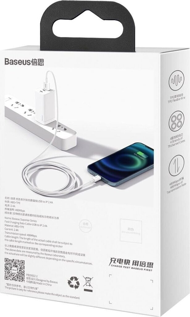 Telefonikaabel Baseus Lightning - USB Type A CALYS-B02, 1.5m hind ja info | Mobiiltelefonide kaablid | kaup24.ee