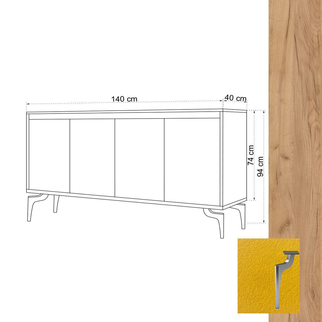 Kummut Kalune Design Utah, kollane hind ja info | Kummutid | kaup24.ee