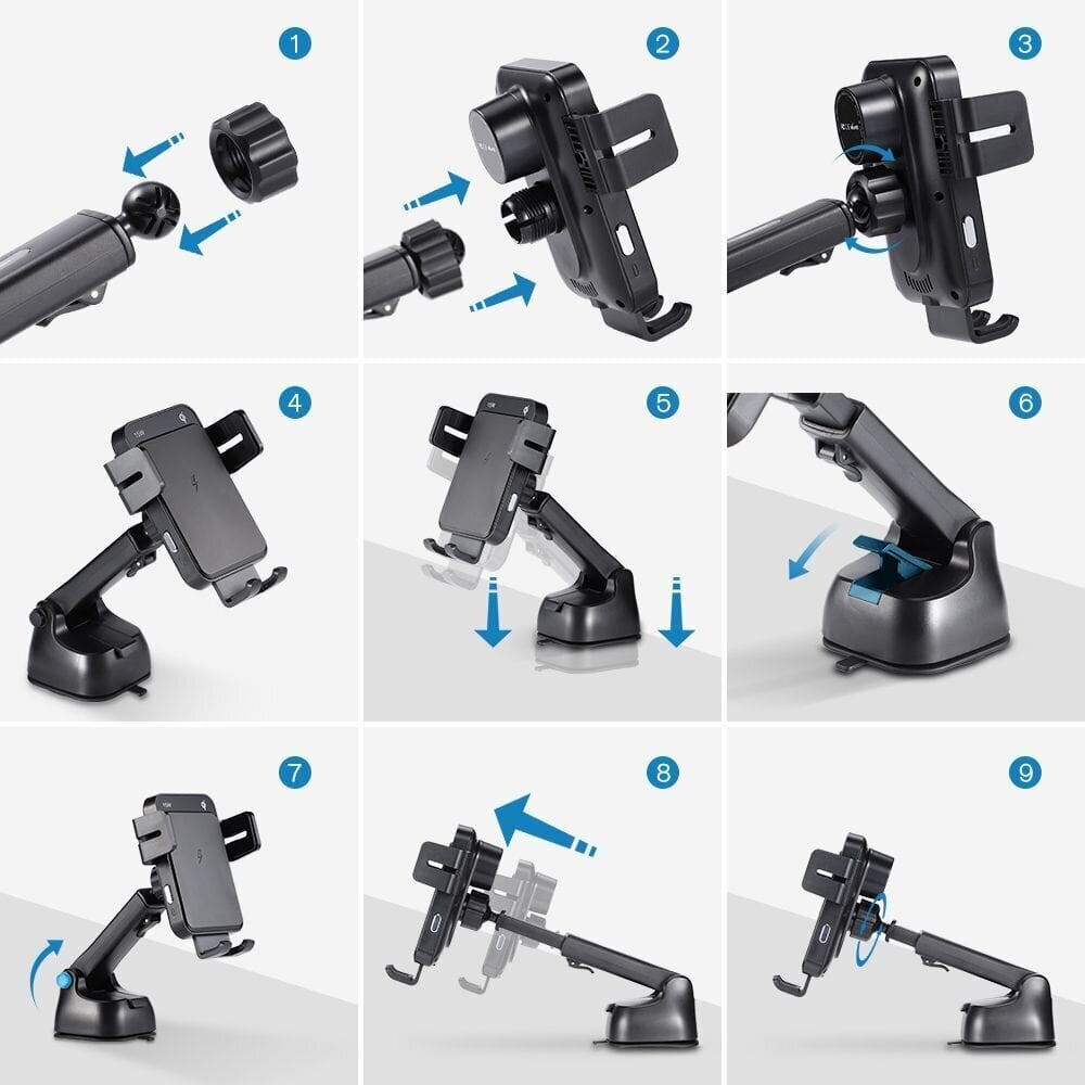 Joyroom JR-ZS219 Kolmeteljeline juhtmevaba laadimisautohoidik SET Must цена и информация | Mobiiltelefonide hoidjad | kaup24.ee