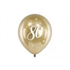 Воздушные шары глянцевые 30 см, «80», золото (1 шт. / 6 шт.) цена и информация | Шарики | kaup24.ee