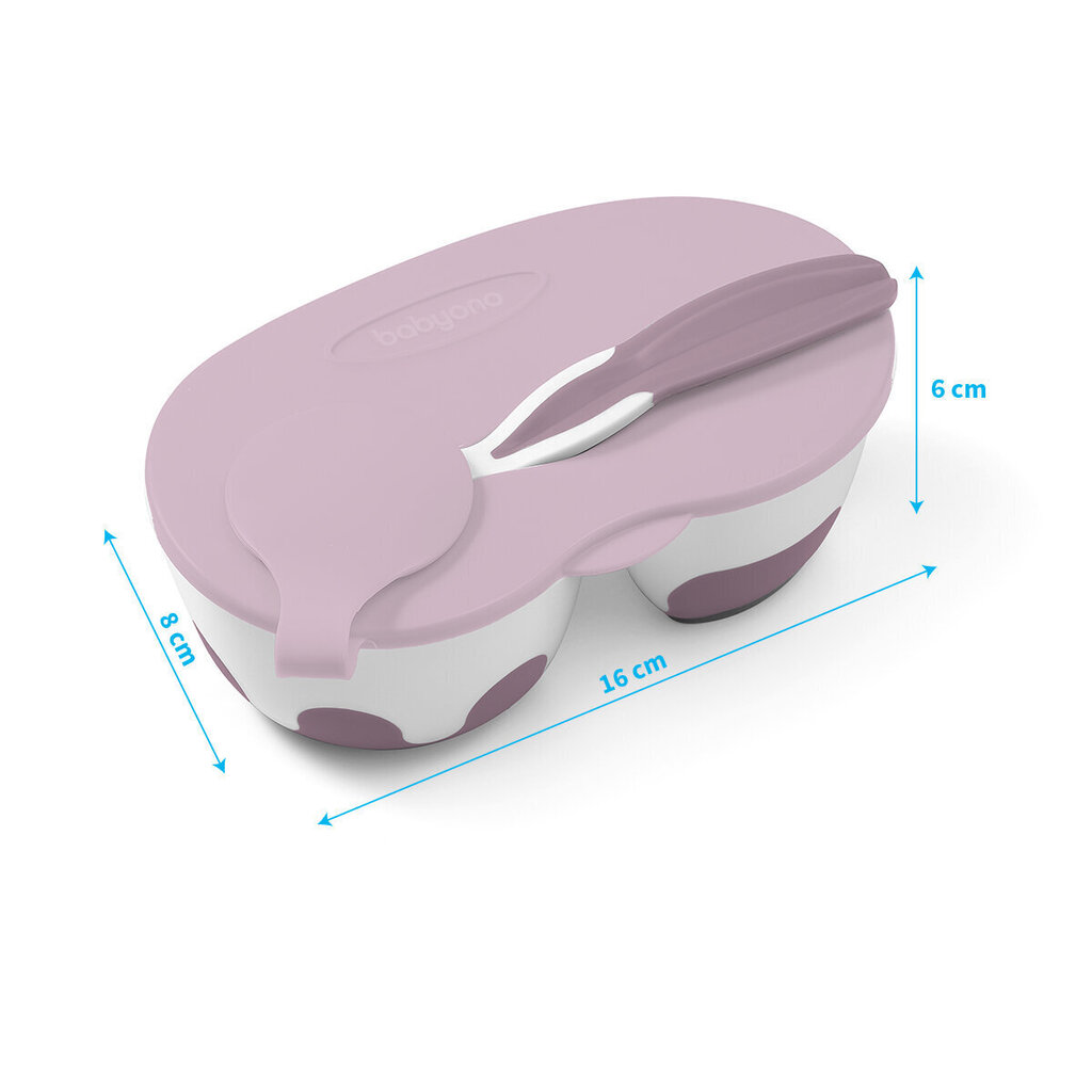 Kaheosaline taldrik lusikaga BabyOno, roosa, 1067/02 цена и информация | Laste sööginõud | kaup24.ee