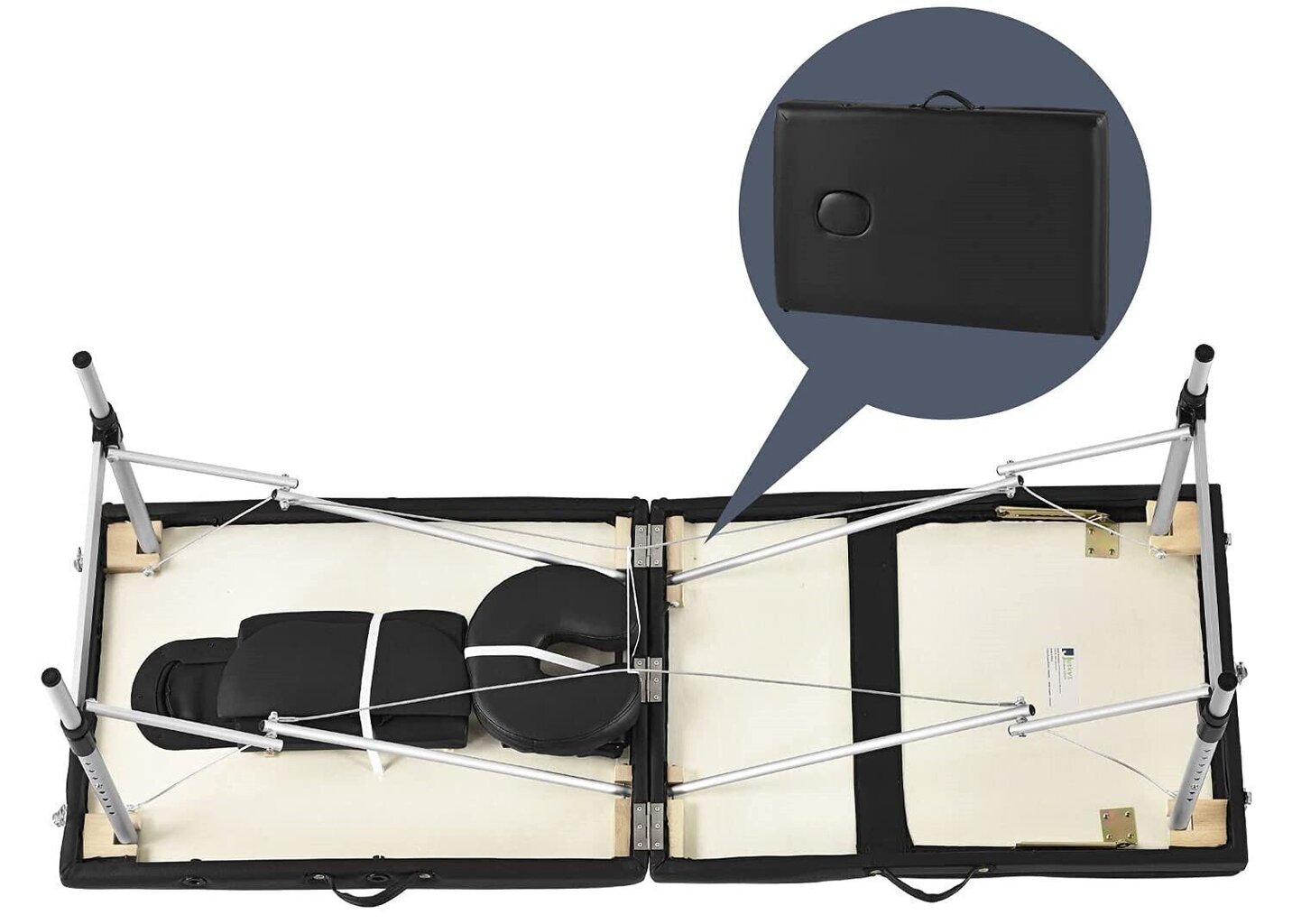 3-tsooniline kokkupandav massaažilaud, alumiinium-must, VANGALOO hind ja info | Massaažikaubad | kaup24.ee