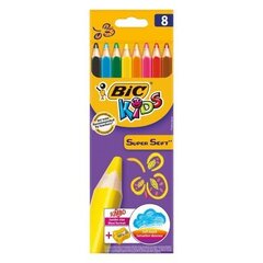 Värvilised pliiatsid Bic Supersoft, 8 tk., teritajaga hind ja info | Kunstitarbed, voolimise tarvikud | kaup24.ee
