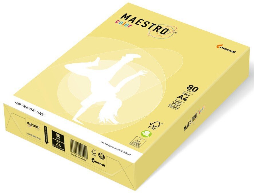 Värviline paber MAESTRO COLOR, 80g/m2, A4, 500 lehte, sidrun (Lemon Yellow) hind ja info | Vihikud, märkmikud ja paberikaubad | kaup24.ee