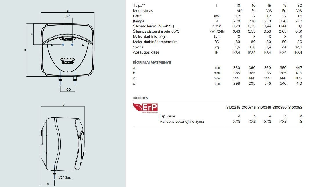 Elektriboiler ANDRIS LUX ECO 10L, alumine hind ja info | Boilerid | kaup24.ee