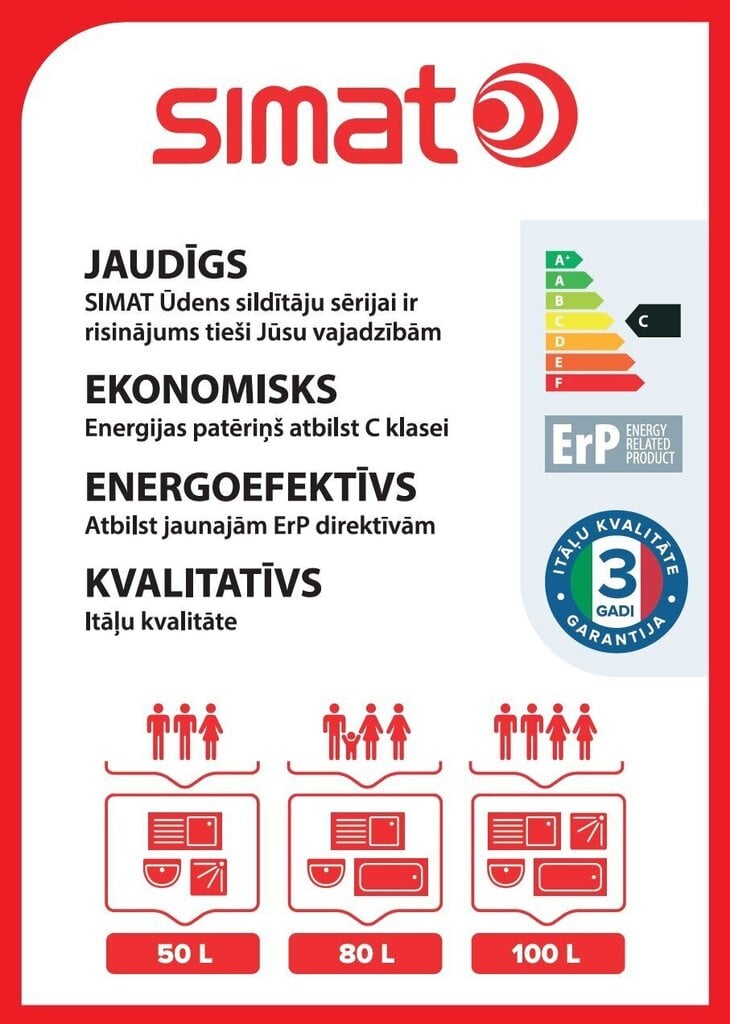 Elektriboiler SIMAT 50L,vertikaalne цена и информация | Boilerid | kaup24.ee