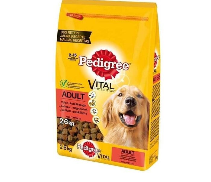 Pedigree koeratoit veise- ja linnulihaga, 2,6 kg цена и информация | Kuivtoit koertele | kaup24.ee