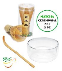 Matcha Kinkekomplekt. MatchaWhisks (vispel) + spoon (bambuslusikas) + bowl (kahekordne klaasnõu). цена и информация | Столовые и кухонные приборы | kaup24.ee